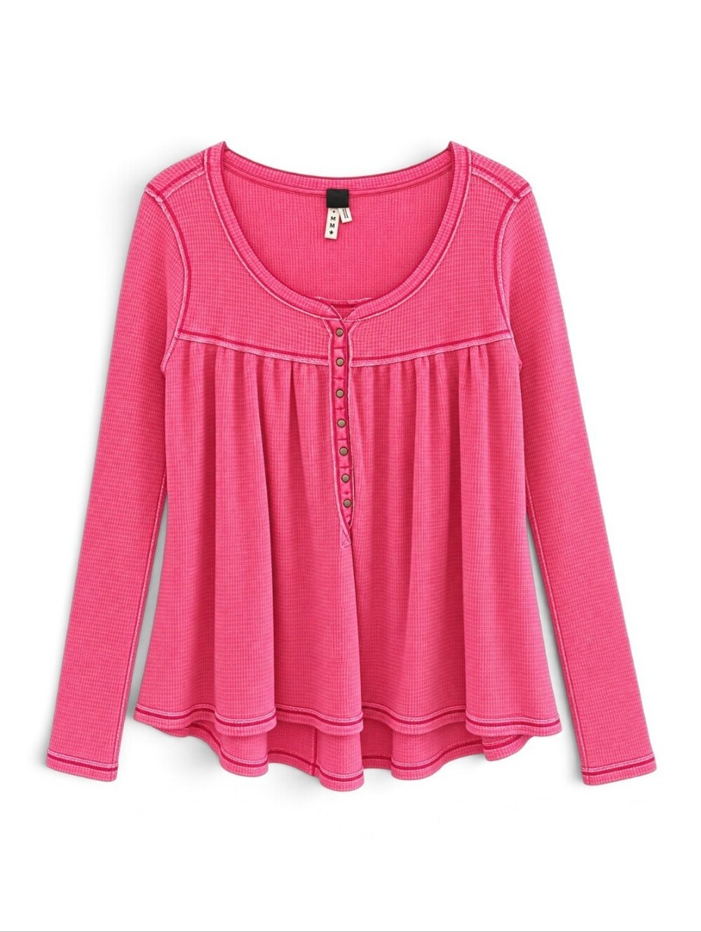 Free People Women’s Pink Henley Peplum Long-Sleeve Top Size Medium